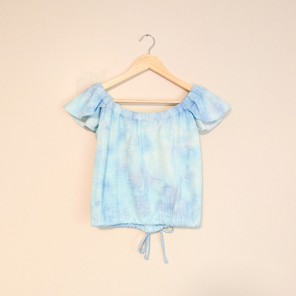 Madewell Marbled Blue Crop Top With Buttons - Picture 2 of 2